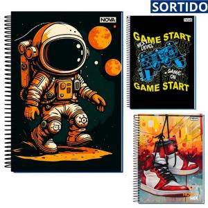 Caderno 12 Matérias Capa Dura Estampas Masculinas Nova