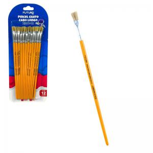 Pincel Chato Escolar 23Cm Cabo Longo Futuro - Kit com 12