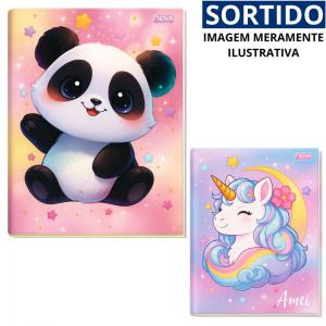 Caderno Brochura 1/4 Panda Unicórnio 96 Folhas