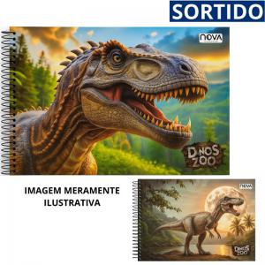 Caderno de Desenho Dinossauros Capa Dura Espiral 60 Folhas Colorido