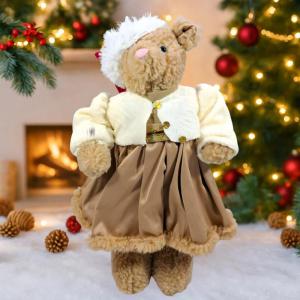 Urso Natalino Feminino Vestido Marrom 50Cm
