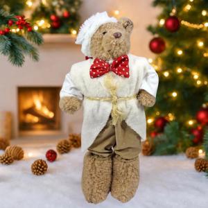 Urso Natalino Feminino Vestido Marrom 50Cm Decoração