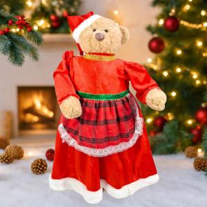 Urso Natalino Fêmea Vestido Vermelho 75Cm Decoração