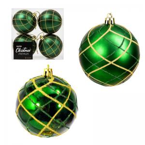 Kit Bolas Natalinas Verde Metálico Glitter Dourado 80Mm