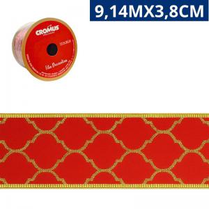 Fita Decorativa Vermelha Cetim Glitter 9,14M