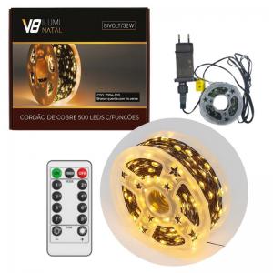 Cordão de Led Branco Quente 500 Leds 50 Metros com Controle Remoto Bivolt