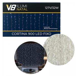 Cortina de Luzes Led Branco Fixo 900 Lâmpadas 127V 4X3M Decoração Natalina