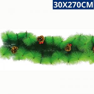 Festão Natalino Aramado Suíço Verde com Pinhas e Berries 30X270Cm Decoração Festiva