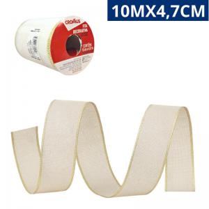 Fita Decorativa Poliéster Branco Ouro 10M X 4,7Cm Cromus