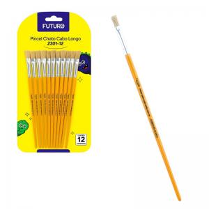 Kit Pincel Chato Escolar Cabo Longo 23Cm Futuro - 12 Unidades