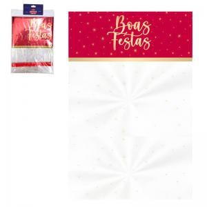 Saco para Cesta Natalina Transparente 45X59Cm Estampado Boas Festas com Laço Cromus
