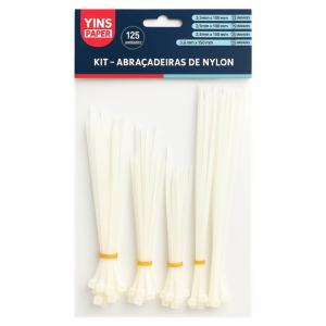 Lacre de Nylon Branco para Segurança Yins Kit com 125 Unidades, Vários Tamanhos