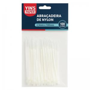 Lacre de Nylon Branco Segurança 2,5Mm X 100Mm Pacote com 100 Unidades Yins