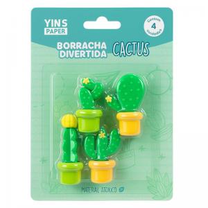 Borracha Escolar Divertida Cactus 4Cm Kit com 4 Unidades Yins