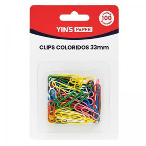 Clips Coloridos 33Mm Yins Paper Pacote com 100 Unidades, Multiuso