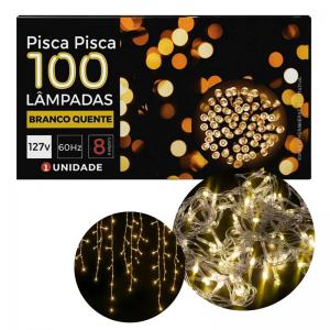 Pisca-Pisca Natalino Led Branco Quente 100 Lâmpadas Sequencial 127V 9M New Way