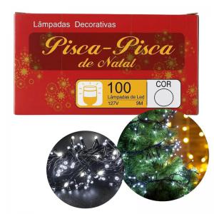 Pisca-Pisca Natal Led Branco 100 Lâmpadas com Strobo Fio Verde 9M 127V