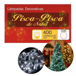 Pisca-Pisca Natalino Led Branco 400 Lâmpadas 28M 127V Fio Transparente