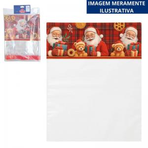 Saco para Cesta Natalino Transparente 60X75 Cm com Laço Estampado Cromus