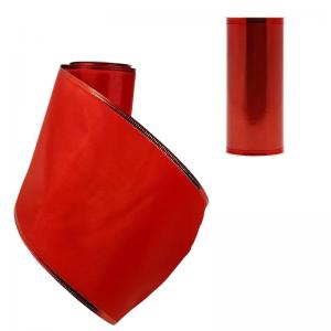 Fita Decorativa Vermelha em Poliéster com Borda Dourada 2,7M X 12Cm Multiart