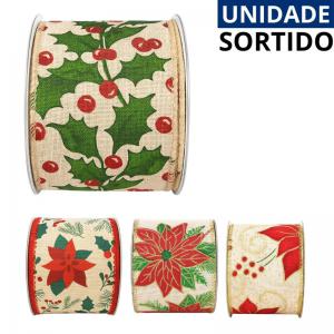 Fita Decorativa Natalina Poliéster Estampa Flores 2,7M X 6,3Cm Multiart