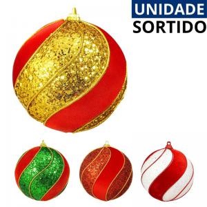 Bola de Natal Decorada 100Mm com Glitter Sortidas - Multiart