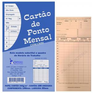 Cartão de Ponto Mensal Tamoio 100 Folhas 190Mmx85Mm Controle de Horas Trabalho