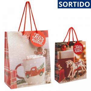 Sacola de Presente Natalina com Alça 23X18X10Cm Sortida - Rm Natal
