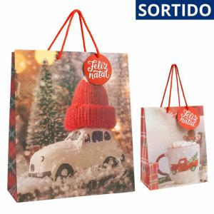 Sacola de Presente Natalina com Alça 32X26X10Cm Feliz Natal Sortido