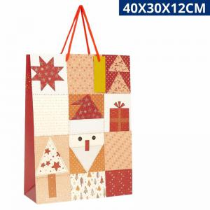 Sacola para Presente de Natal 40X30X12Cm com Alça Decorativa Rm Natal