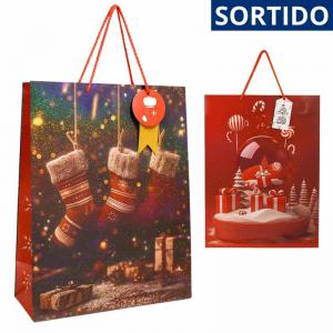 Sacola de Presente Natalina com Alça 40X30X12Cm Decorativa e Resistente