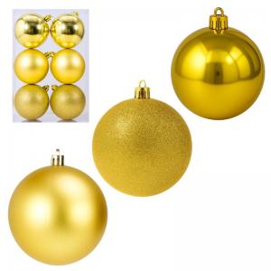 Kit de Bolas de Natal Douradas 80Mm com Glitter e Fosco Decoração Festiva - 6 Unidades