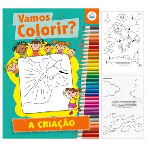 Livro de Colorir e História Passo a Passo a Criação 8 Páginas Educativo
