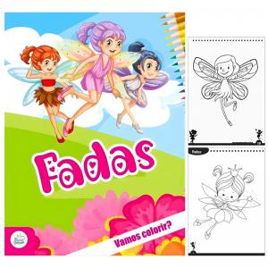 Livro de Colorir Fadas com 10 Páginas Passo a Passo - Atividade Infantil