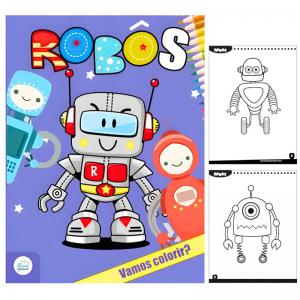 Livro Infantil Vamos Colorir Robôs Passo a Passo com 10 Páginas