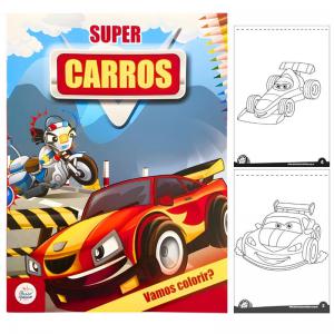 Livro Infantil Vamos Colorir Super Carros 10 Páginas Passo a Passo
