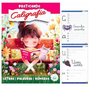 Livro Praticando Caligrafia Rosa Passo a Passo 72 Páginas Educativo Infantil