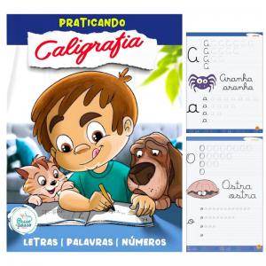 Livro Praticando Caligrafia Azul 72 Páginas Passo a Passo Educativo