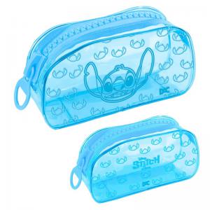Estojo Escolar Stitch Azul, Grande 21Cm, Material Resistente