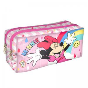 Estojo Escolar Duplo Minnie Disney, Rosa, 9X21X9Cm, Material Resistente