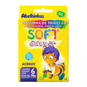 Massa Modelar Soft com Glitter Acrilex 6 Cores Kit Criativo Infantil