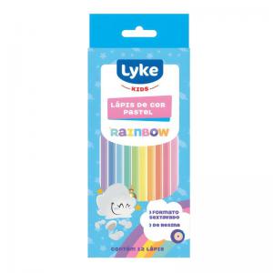 Lápis de Cor 12 Cores Pastel Sextavado Resina Rainbow - Material Escolar