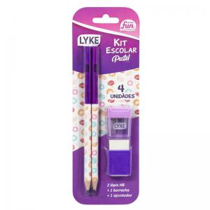 Kit Escolar Roxo Pastel 4 Peças, Material Resistente, Ideal para Estudos
