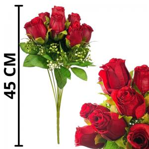 Buquê Botões de Rosa Vermelho com Mosquitinho 45Cm Decoração Romântica