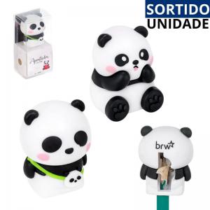 Apontador Plástico Panda 1 Furo Escolar Preto e Branco Compacto