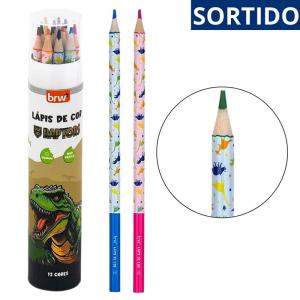 Lápis de Cor 12 Cores Raptors, Material Resistente, Ideal Escolar