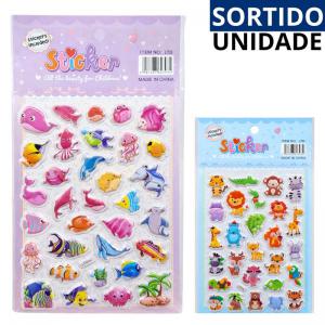 Cartela Adesivo Sticker 3D Sortidos com 32 Unidades Decoração Criativa