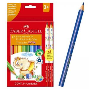 Lápis de Cor Jumbo Triangular 12 Cores + 2 Lápis Preto Escolar
