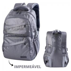Mochila Escolar Juvenil Metalizada Impermeável Grafite 44X30X13Cm com Bolsos