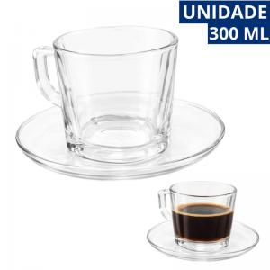 Xícara de Vidro Transparente para Chá com Pires 300Ml Kit 2 Peças
